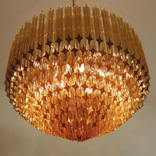 Murano glass Chandelier with 265 amber prism and gold frame