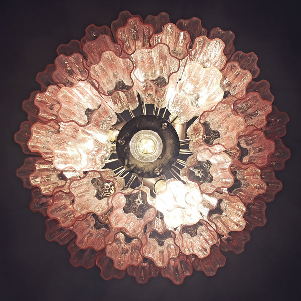 Murano Pink Glass Tube Chandelier with 52 glasses