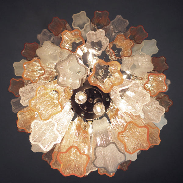 Large three-Tier Venini Murano Glass Tube Chandelier - amber opal silk and trasparent