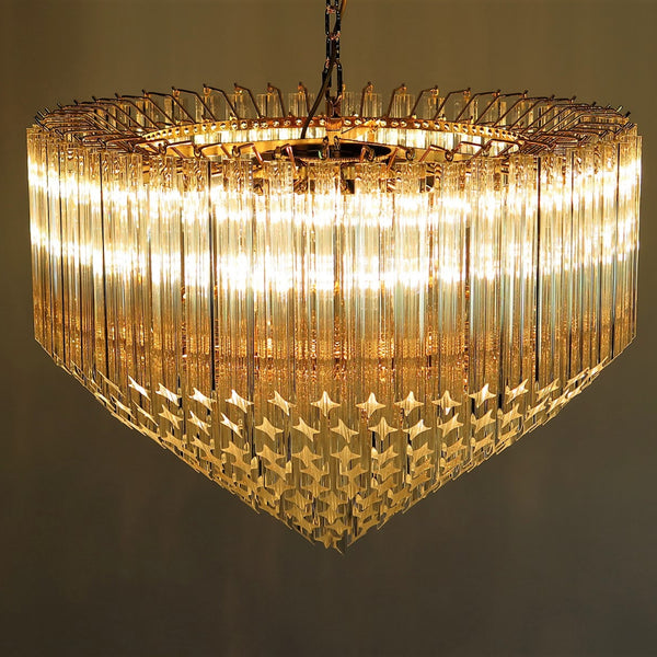 Murano glass Chandelier with 265 transparent prism and gold frame