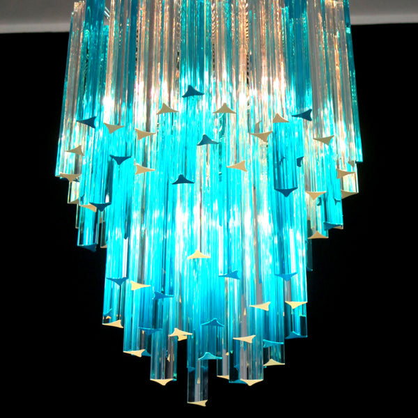 Murano chandelier triedri with 92 prism - trasparent and blue