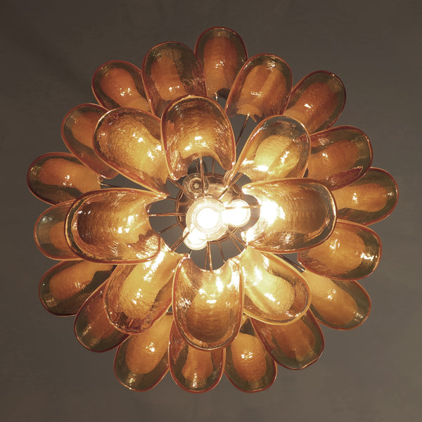 Murano Chandelier with 26 amber glass petals