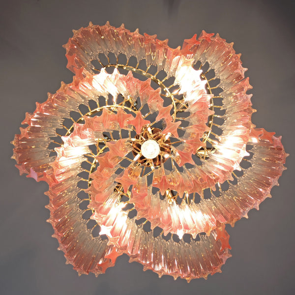 Murano glass Chandelier with 114 shaded pink prism quadriedri