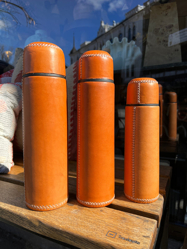 Leather Thermos Cognac